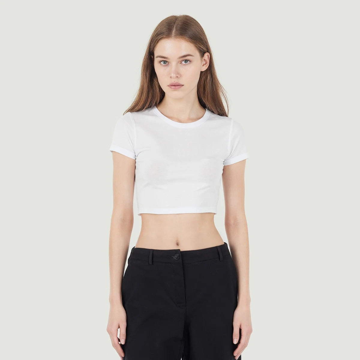 Women’s Slim Fit Cropped Baby Tee (Black Print)